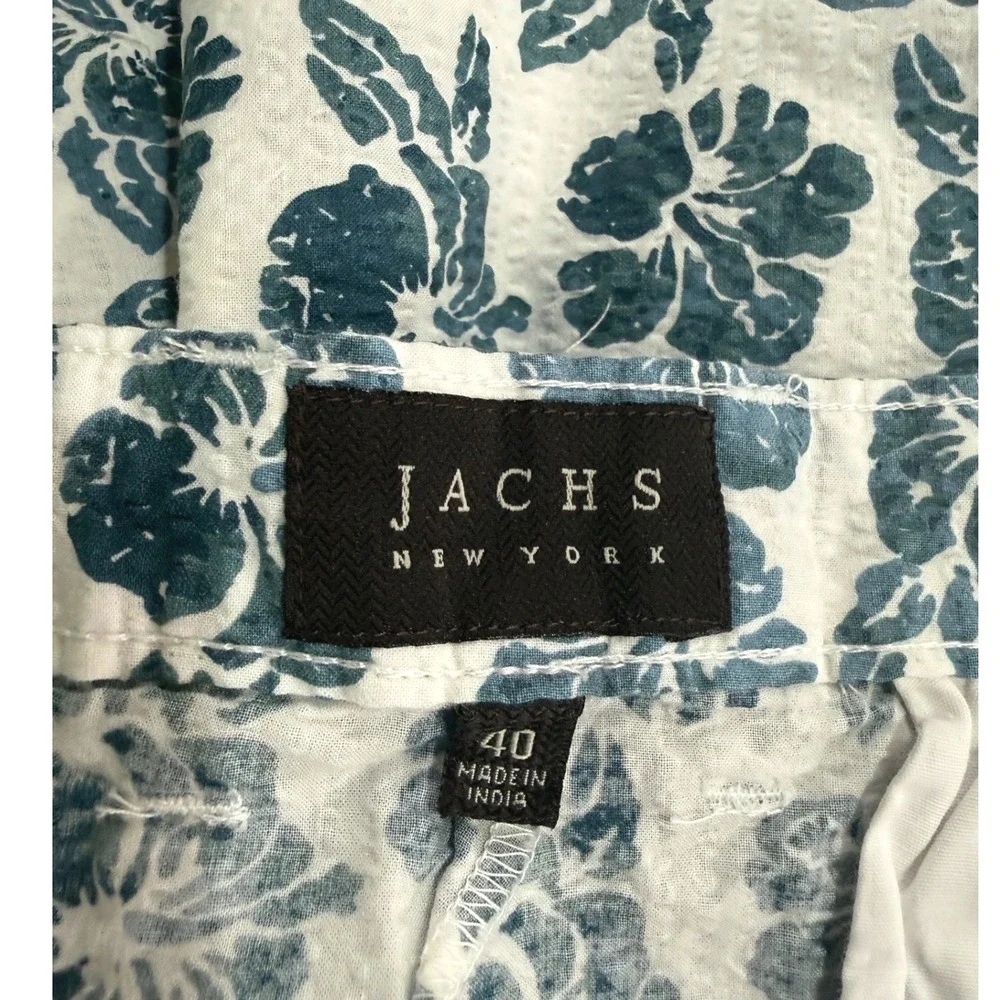 Jachs NY Mens White Blue Floral Seersucker Summer Weight Shorts Size 40 K031-151